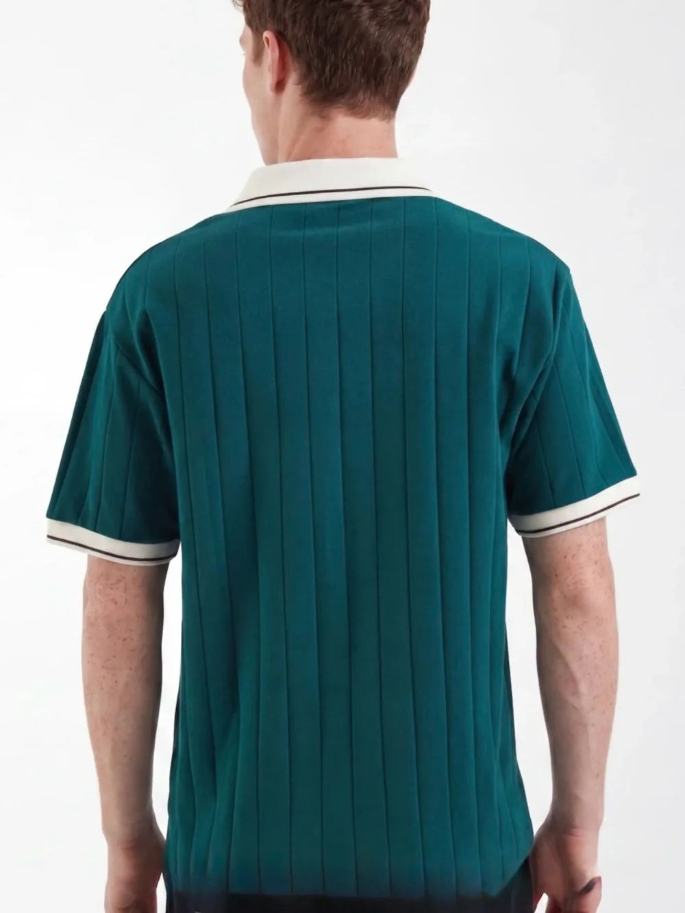 ASOS Teal Polo Short Sleeve Sweater with White Contrast Trim - Size M